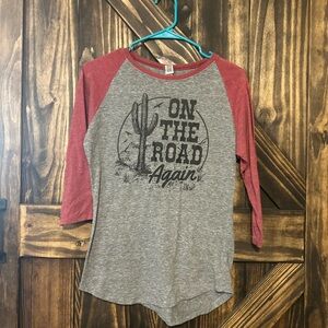Anvil Gray and Red Long Sleeve Tee